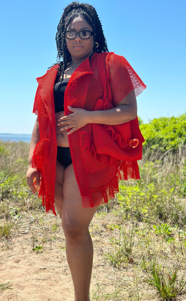 RED FISHNET BEACH BAG- THE BRITT BAG