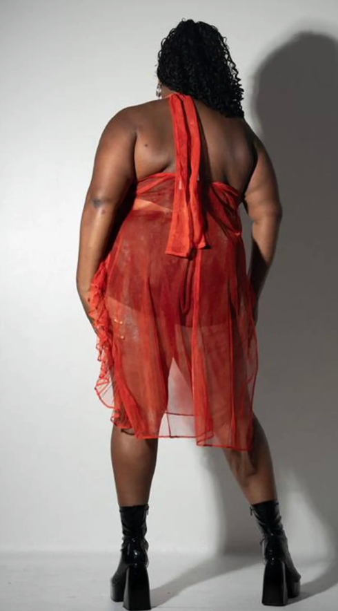 PLUS SIZE WOMENS MESH COWL NECK HALTER TOP- THE ARYA TOP
