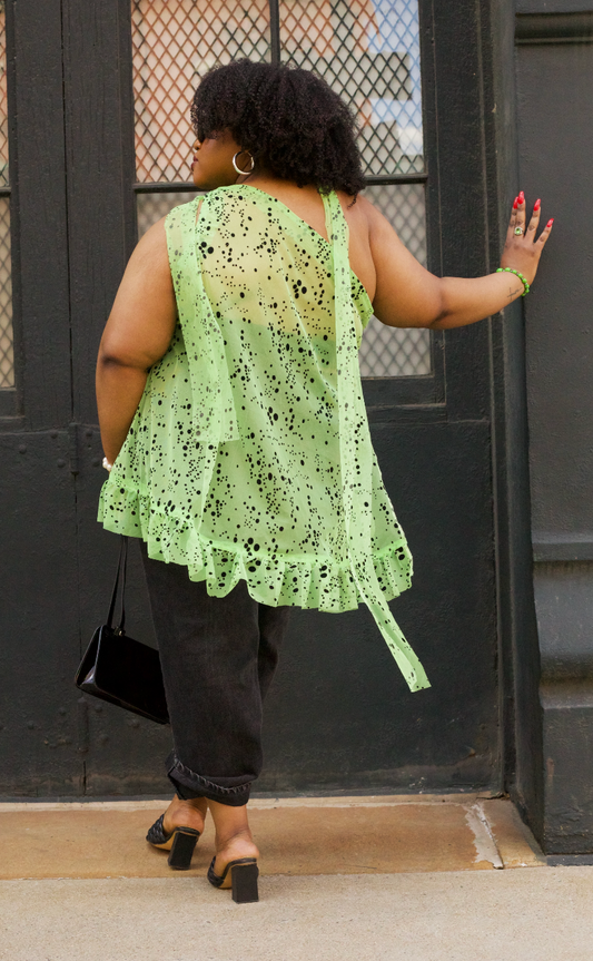 PLUS SIZE WOMENS ONE SHOULDER GREEN AND BLACK SPECKLED TOP- THE SONIA TOP