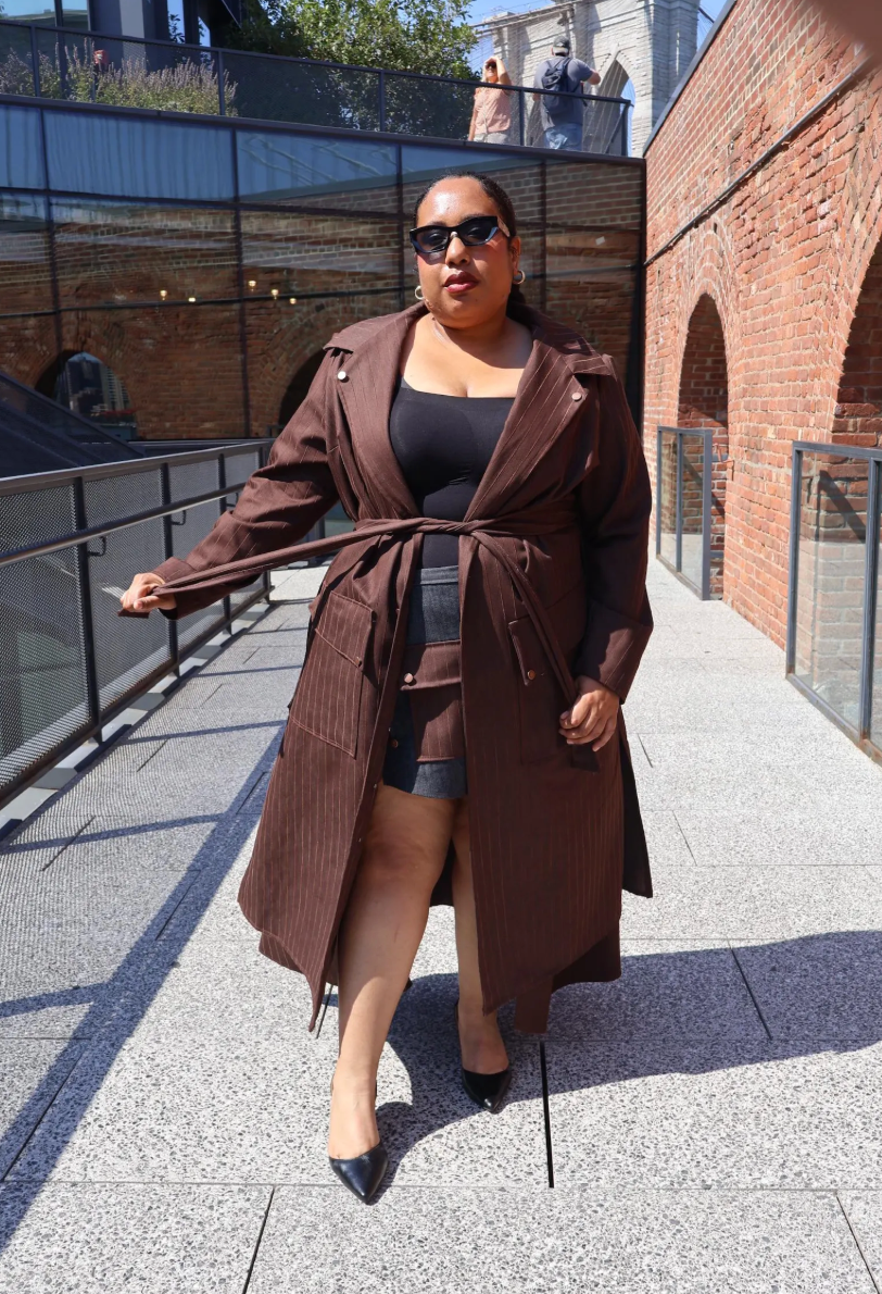 PLUS SIZE BROWN PINSTRIPE TWILL/DENIM JACKET- THE  JENNIFER JACKET