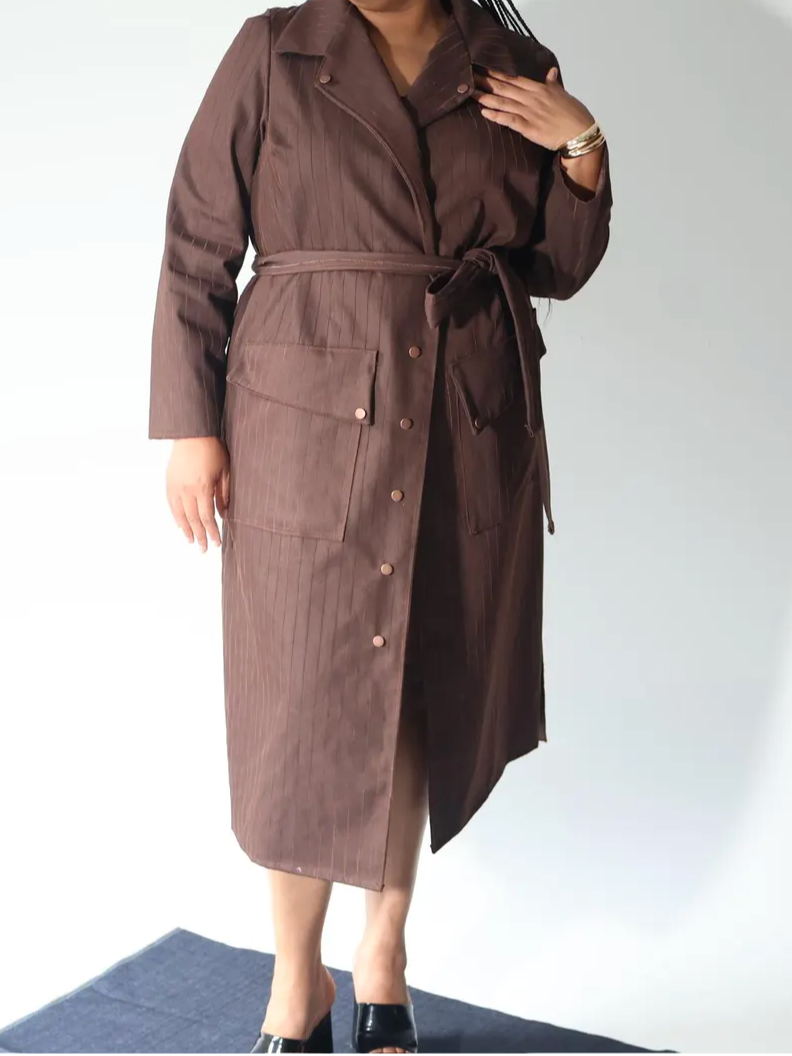 PLUS SIZE BROWN PINSTRIPE TWILL/DENIM JACKET- THE  JENNIFER JACKET