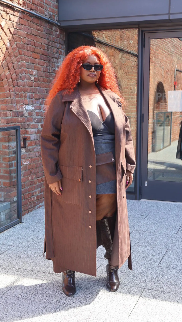 PLUS SIZE BROWN PINSTRIPE TWILL/DENIM JACKET- THE  JENNIFER JACKET
