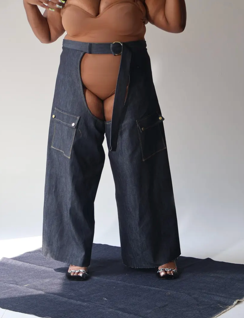 Plus Size Denim Chaps Featuring Ring Belt and Pockets