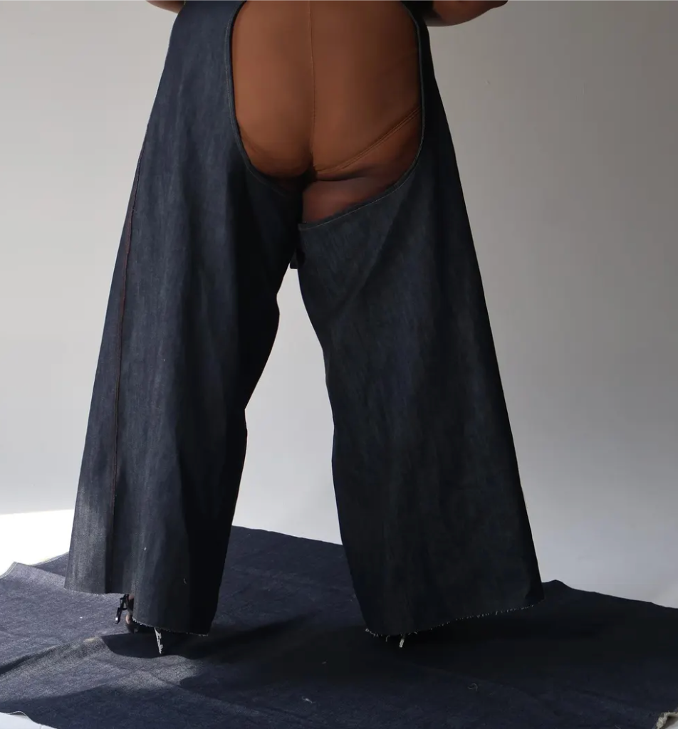 Plus Size Denim Chaps Featuring Ring Belt and Pockets
