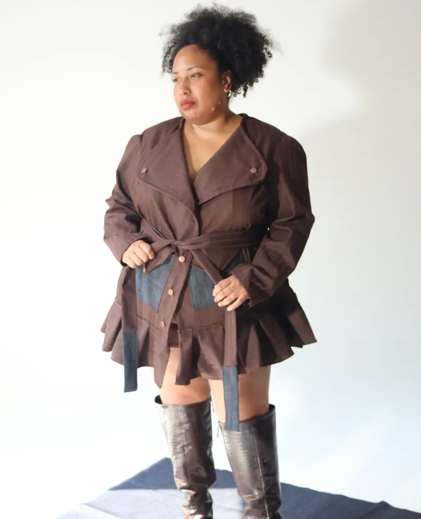 PLUS SIZE BROWN TWILL/DENIM SHORT JACKET-THE DANI JACKET