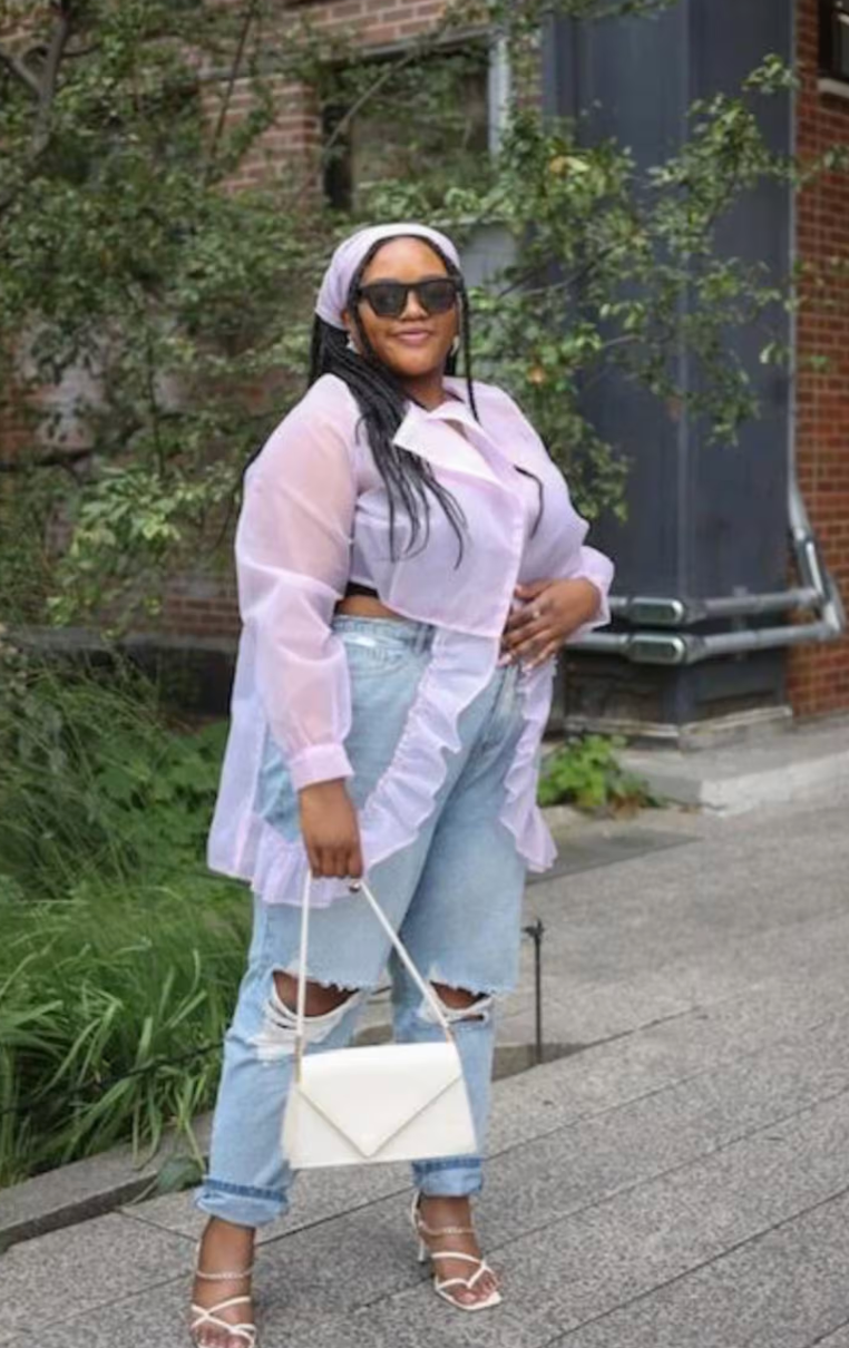 PLUS SIZE LILAC SMOOTH ORGANZA SHEER TOP W/ RUFFLES- THE SOPH TOP