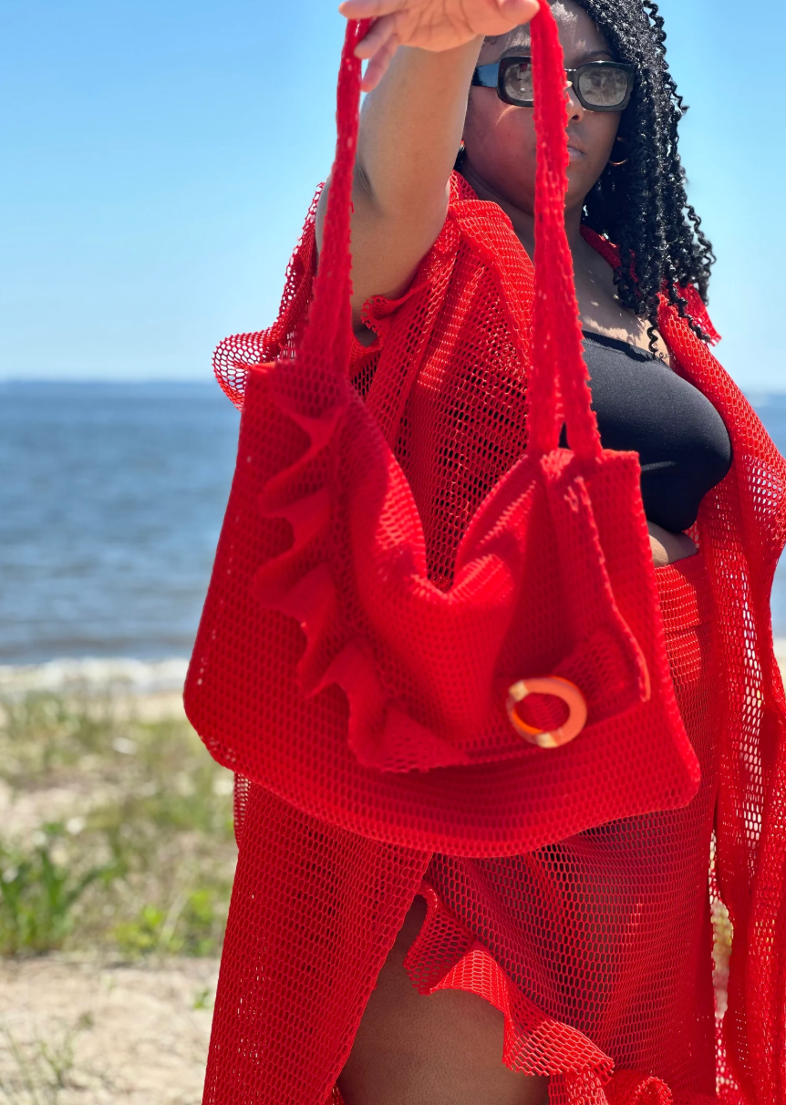 RED FISHNET BEACH BAG- THE BRITT BAG