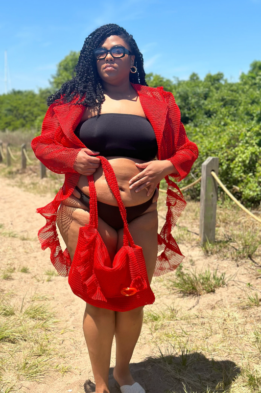 RED FISHNET BEACH BAG- THE BRITT BAG