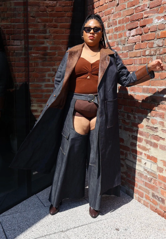 Plus Size Denim Jacket W/ Pleather and Cotton Accents - The Janelle Jacket