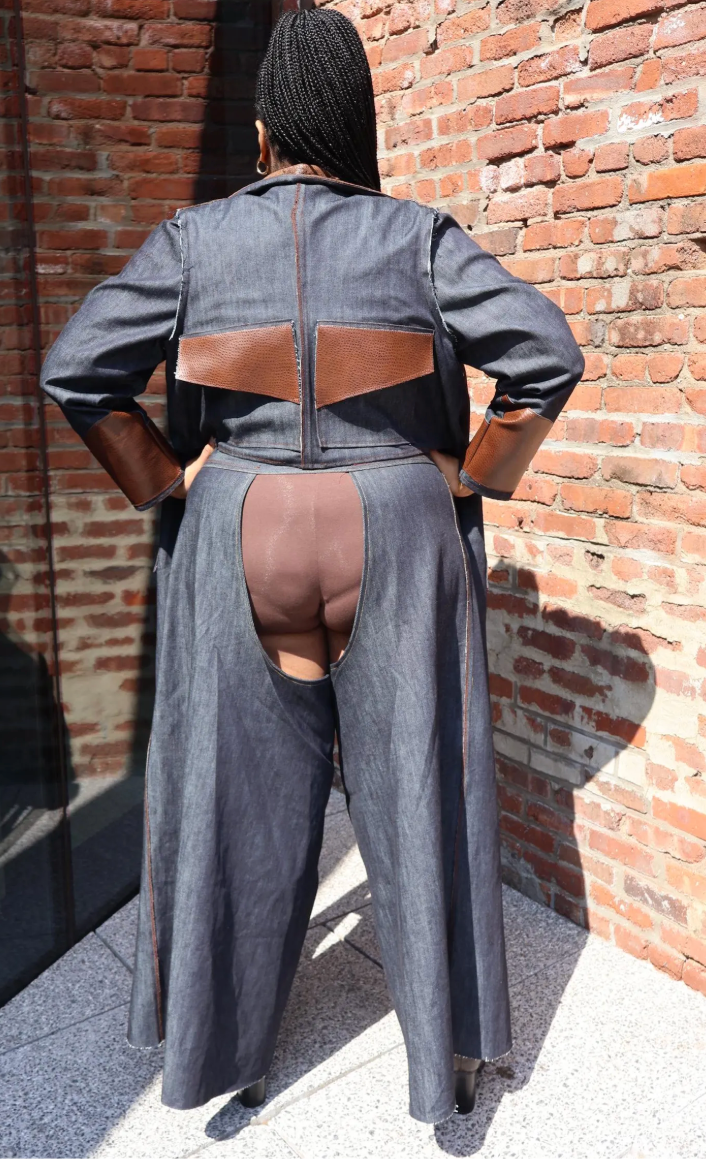 Plus Size Denim Jacket W/ Pleather and Cotton Accents - The Janelle Jacket