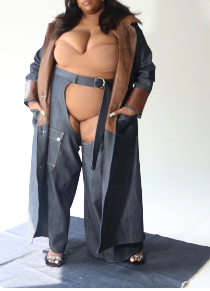 Plus Size Denim Jacket W/ Pleather and Cotton Accents - The Janelle Jacket