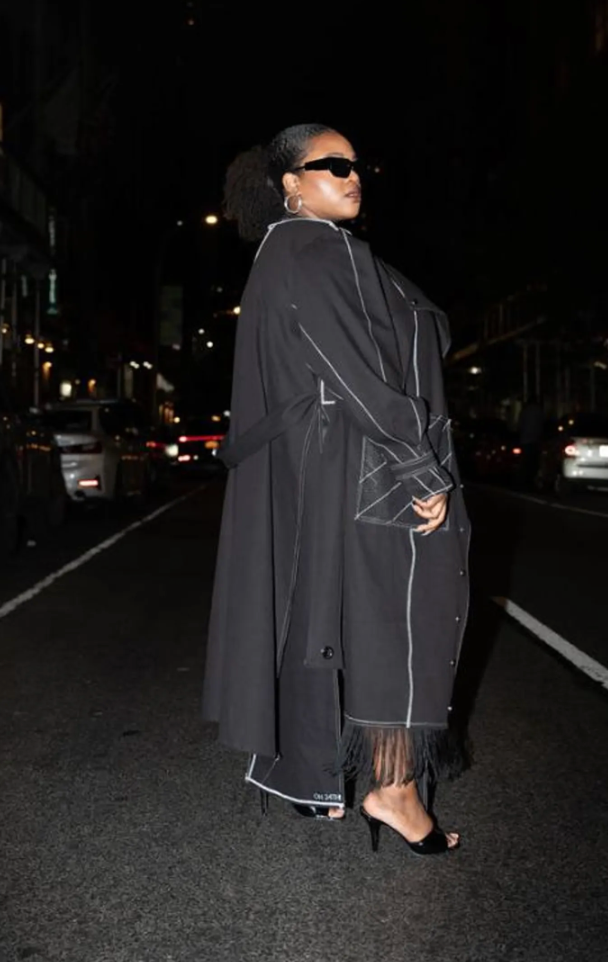 PLUS SIZE WOMENS Black Denim Fringe Trench Coat: The Winnie Jacket