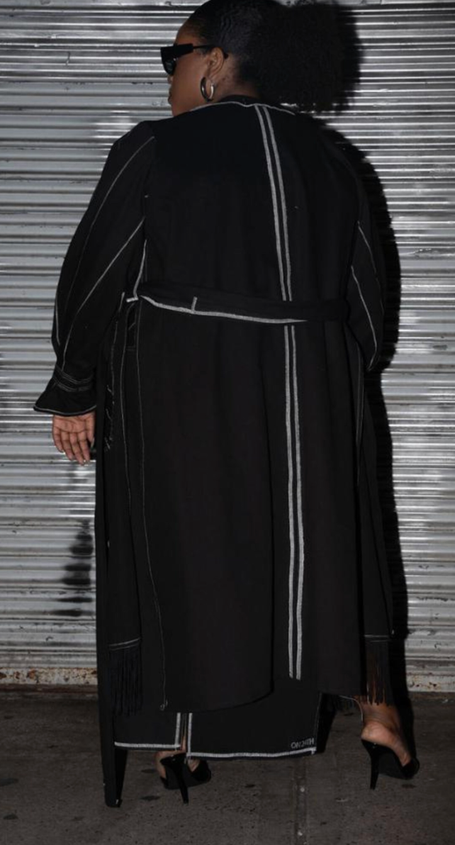 PLUS SIZE WOMENS Black Denim Fringe Trench Coat: The Winnie Jacket