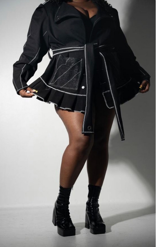 Plus Size Denim Jacket: Ruffle Hem, Contrast Stitching- The Dani Jacket