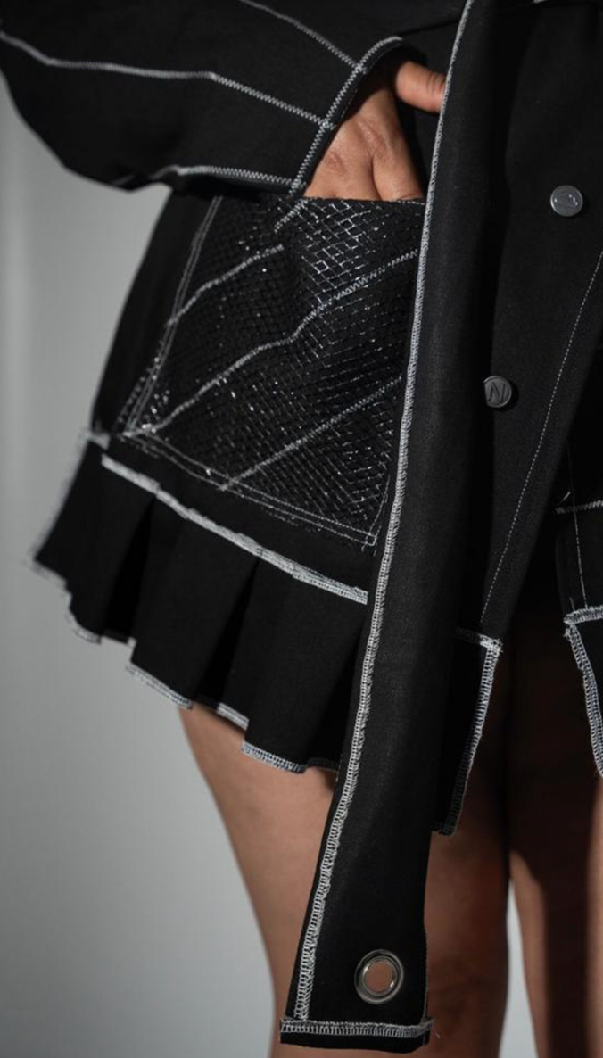 Plus Size Denim Jacket: Ruffle Hem, Contrast Stitching- The Dani Jacket