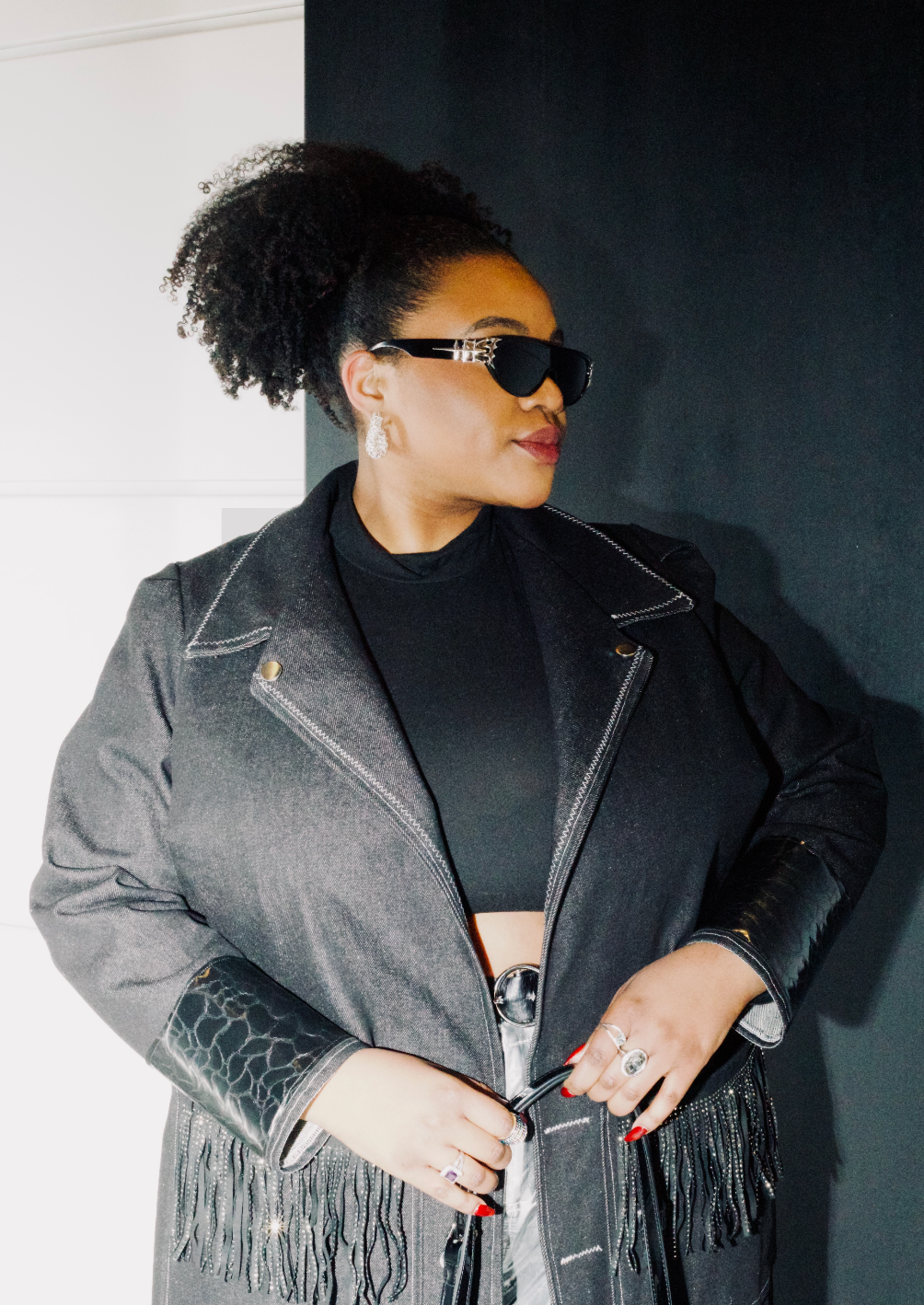 Plus Size Black Denim Jacket With Fringe And Pockets- The Ashley Jacket