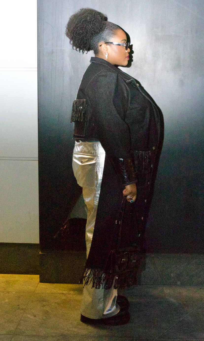 Plus Size Black Denim Jacket With Fringe And Pockets- The Ashley Jacket