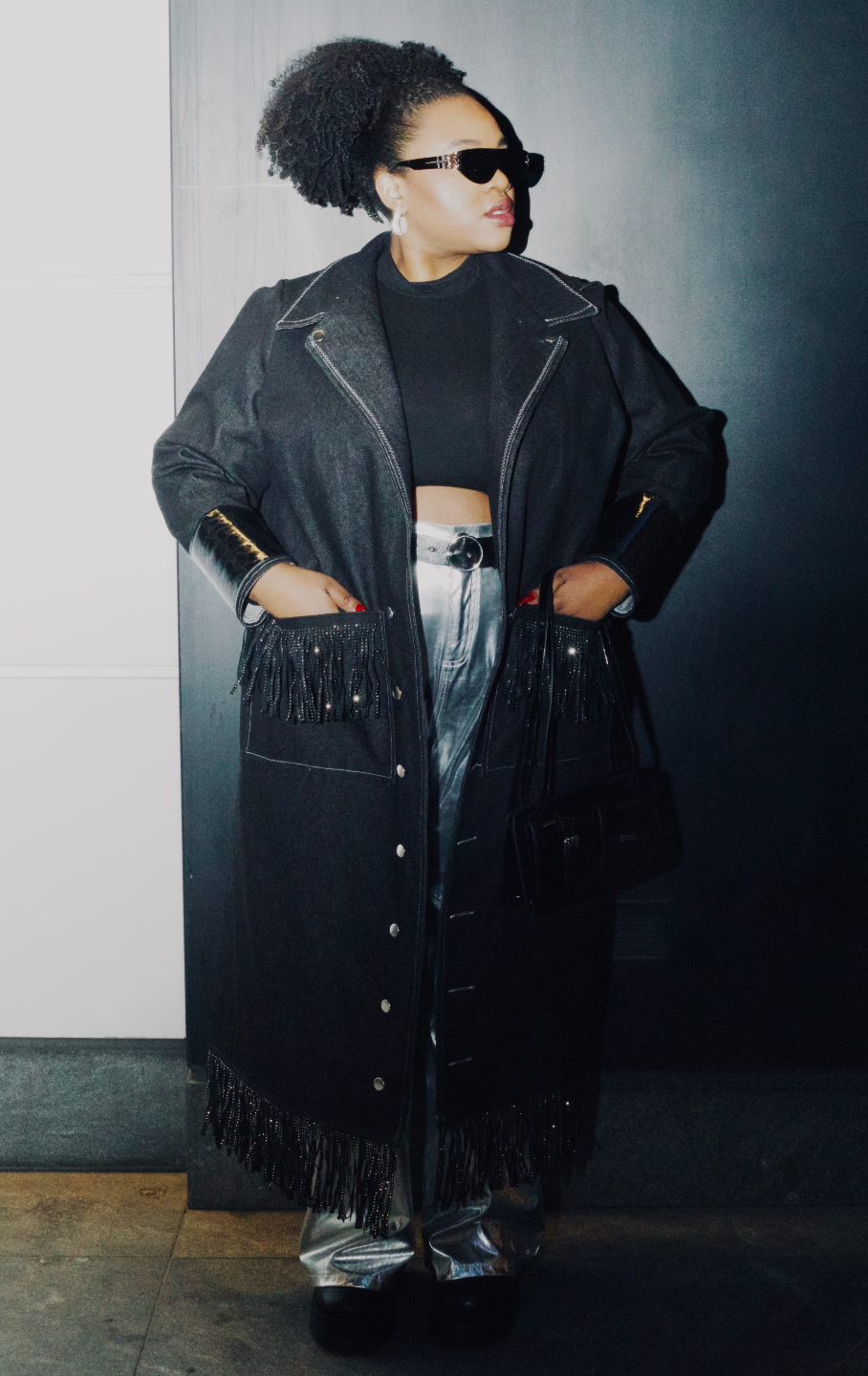 Plus Size Black Denim Jacket With Fringe And Pockets- The Ashley Jacket