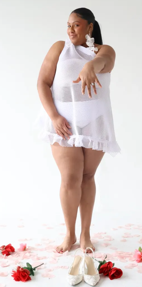 PLUS SIZE WOMENS FISHNET ONE SHOULDER BRIDAL TOP- THE SONIA TOP