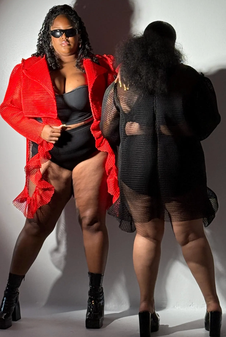 PLUS SIZE BLACK FISHNET CROP TOP W/RUFFLE - THE SOPH TOP