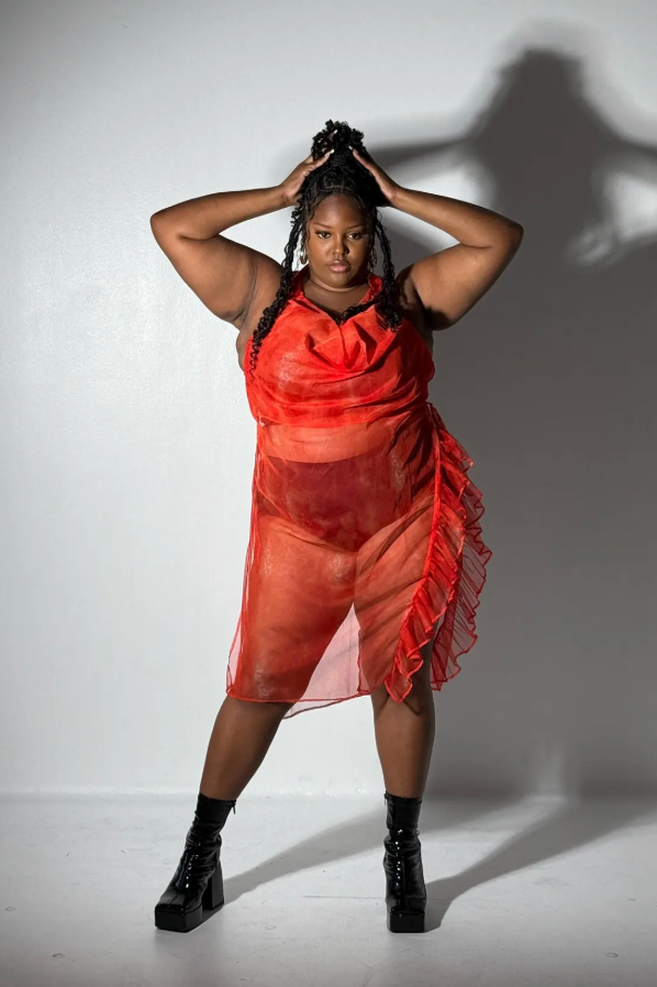 PLUS SIZE WOMENS MESH COWL NECK HALTER TOP- THE ARYA TOP
