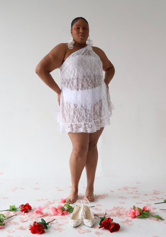 PLUS SIZE WOMENS LACE ONE SHOULDER TOP- THE SONIA TOP