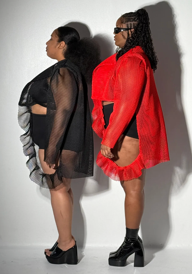 PLUS SIZE WOMENS BLACK FISHNET CROPPED TOP WITH RUFFLE- THE SOPH TOP