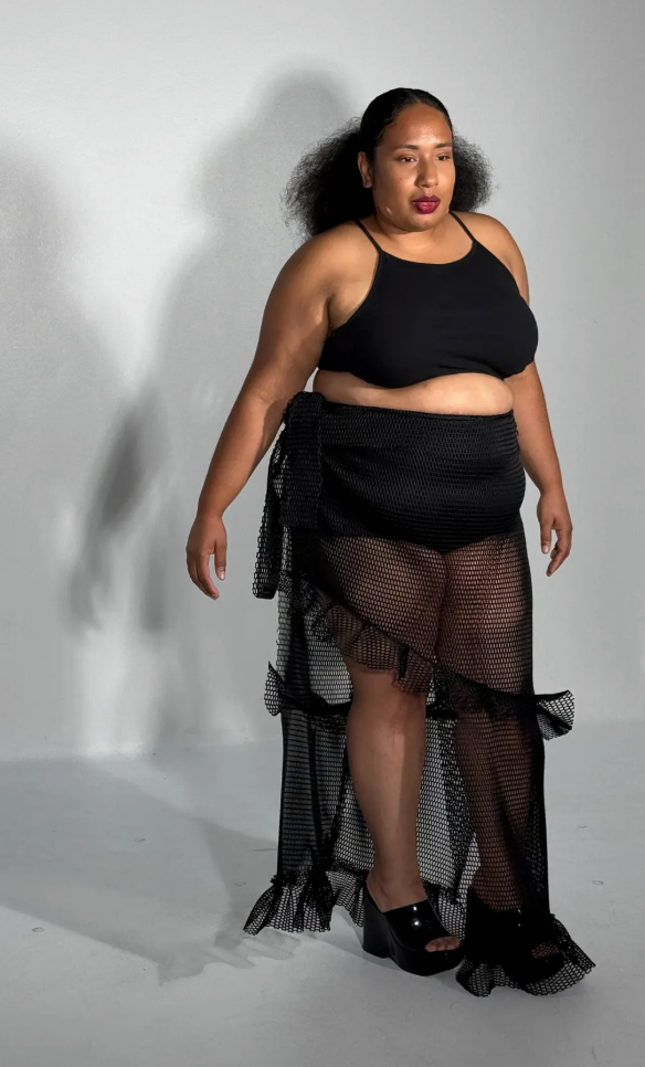PLUS SIZE WOMENS BLACK FISH NET ASYMMETRICAL SUMMER SKIRT- THE AMANDA SKIRT