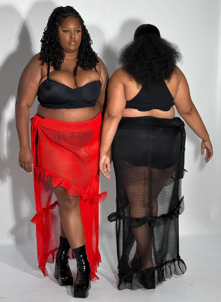 PLUS SIZE WOMENS BLACK FISH NET ASYMMETRICAL SUMMER SKIRT- THE AMANDA SKIRT