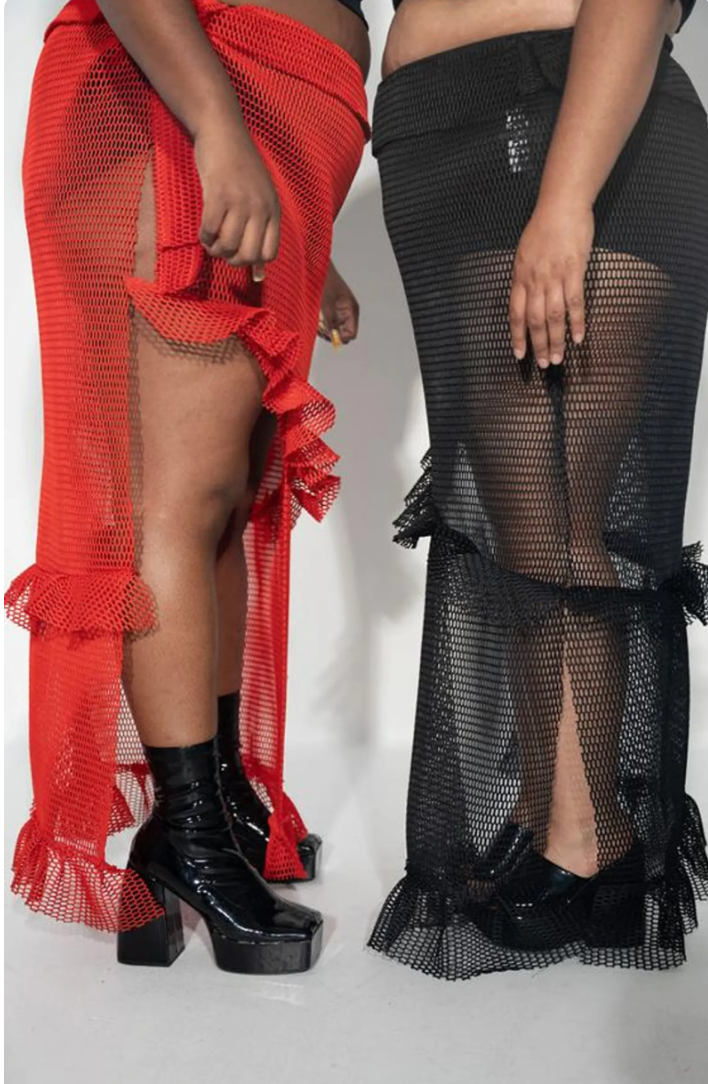 PLUS SIZE WOMENS BLACK FISH NET ASYMMETRICAL SUMMER SKIRT- THE AMANDA SKIRT