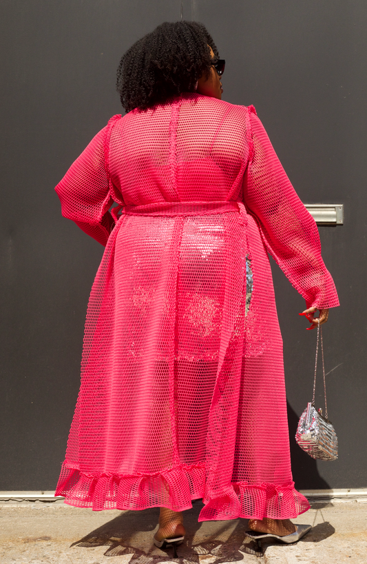 PLUS SIZE WOMENS PINK FISH NET SPRING SUMMER JACKET- THE KERNESHA JACKET
